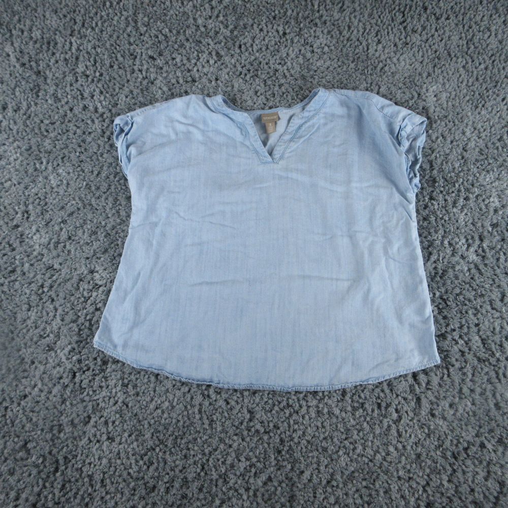 Chicos Shirt Womens 3 Blue Short Sleeve Pullover Blouse